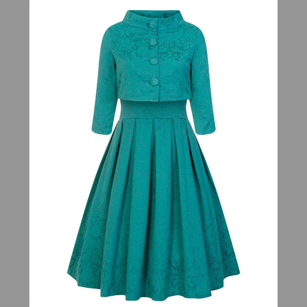 Lindy Bop Marianne Teal Swing Dress and Jacket Twin Set US 10 UK 14 NWT